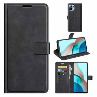 For Xiaomi Mi 11 Lite 4G / 5G Retro Calf Pattern Buckle Horizontal Flip Leather Case with Holder & Card Slots & Wallet(Black)