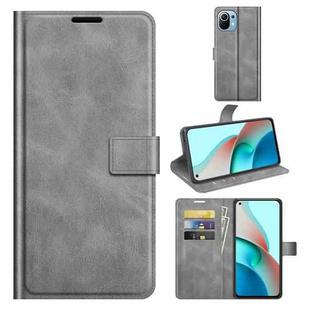 For Xiaomi Mi 11 Lite 4G / 5G Retro Calf Pattern Buckle Horizontal Flip Leather Case with Holder & Card Slots & Wallet(Grey)