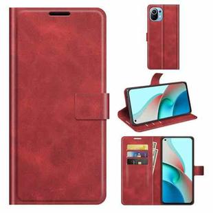 For Xiaomi Mi 11 Lite 4G / 5G Retro Calf Pattern Buckle Horizontal Flip Leather Case with Holder & Card Slots & Wallet(Red)