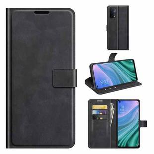 For OPPO A54 5G Retro Calf Pattern Buckle Horizontal Flip Leather Case with Holder & Card Slots & Wallet(Black)