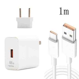 66W USB Fast Charging Travel Charger With EU Plug Conversion Head + 6A USB to Type-C Flash Charging Data Cable, EU Plug(1m)