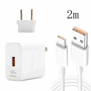66W USB Fast Charging Travel Charger With EU Plug Conversion Head + 6A USB to Type-C Flash Charging Data Cable, EU Plug(2m)