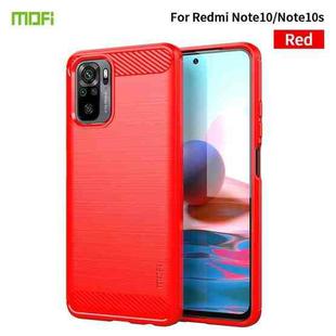 For Xiaomi Redmi Note 10 / Note 10S MOFI Gentleness Series Brushed Texture Carbon Fiber Soft TPU Case(Red)