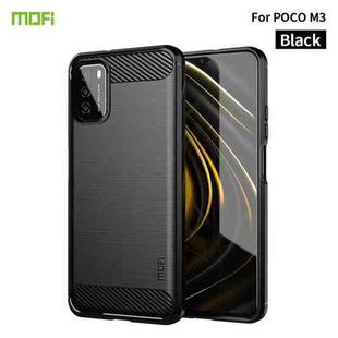 For Xiaomi Poco M3 / Redmi 9T MOFI Gentleness Series Brushed Texture Carbon Fiber Soft TPU Case(Black)