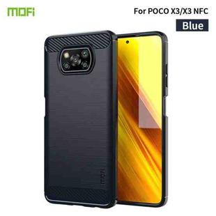 For Xiaomi POCO X3 / X3 NFC MOFI Gentleness Series Brushed Texture Carbon Fiber Soft TPU Case(Blue)