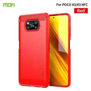 For Xiaomi POCO X3 / X3 NFC MOFI Gentleness Series Brushed Texture Carbon Fiber Soft TPU Case(Red)
