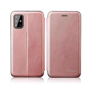 For Samsung Galaxy A42 5G ntegrated Electricity Pressing Retro Texture Magnetic TPU+PU Leather Case with Card Slot & Holder(Rose Gold)