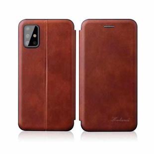 For Samsung Galaxy A42 5G ntegrated Electricity Pressing Retro Texture Magnetic TPU+PU Leather Case with Card Slot & Holder(Brown)