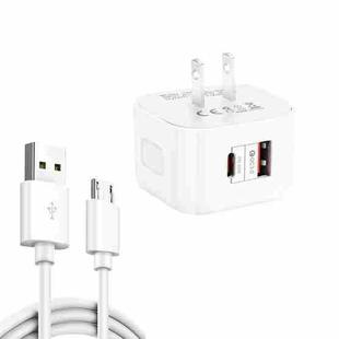 YSY-6087PD 20W PD3.0 + QC3.0 Dual Fast Charge Travel Charger with USB to Micro USB Data Cable, Plug Size:US Plug