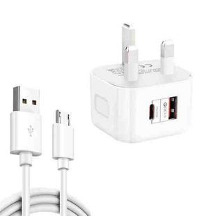 YSY-6087PD 20W PD3.0 + QC3.0 Dual Fast Charge Travel Charger with USB to Micro USB Data Cable, Plug Size:UK Plug