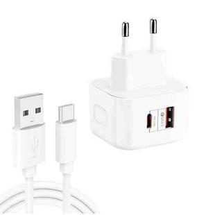 YSY-6087PD 20W PD3.0 + QC3.0 Dual Fast Charge Travel Charger with USB to Type-C Data Cable, Plug Size:EU Plug