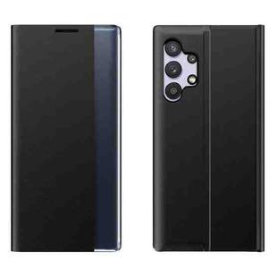 For Samsung Galaxy A32 4G Side Display Magnetic Horizontal Flip Plain Texture Cloth + PC Case with Holder & Sleep / Wake-up Function(Black)