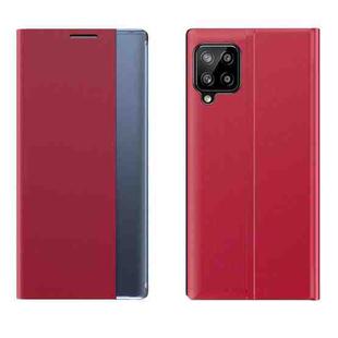 For Samsung Galaxy F62/M62 Side Display Magnetic Horizontal Flip Plain Texture Cloth + PC Case with Holder & Sleep / Wake-up Function(Red)
