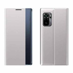 For Xiaomi Redmi Note 10 4G / Note 10S Side Display Magnetic Horizontal Flip Plain Texture Cloth + PC Case with Holder Function(Silver)