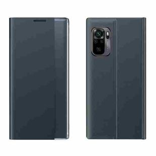 For Xiaomi Redmi Note 10 4G / Note 10S Side Display Magnetic Horizontal Flip Plain Texture Cloth + PC Case with Holder Function(Dark Blue)