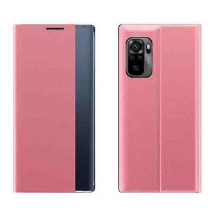 For Xiaomi Redmi Note 10 4G / Note 10S Side Display Magnetic Horizontal Flip Plain Texture Cloth + PC Case with Holder Function(Pink)