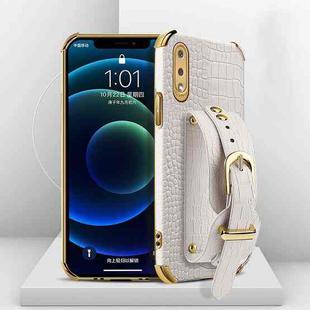 For Samsung Galaxy A02 Electroplated TPU Crocodile Pattern Leather Case with Wrist Strap(White)