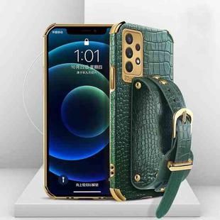 For Samsung Galaxy A32 4G Electroplated TPU Crocodile Pattern Leather Case with Wrist Strap(Green)