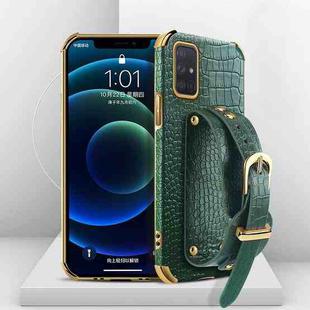For Samsung Galaxy S20 FE Electroplated TPU Crocodile Pattern Leather Case with Wrist Strap(Green)