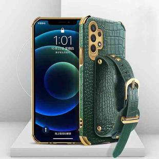 For Samsung Galaxy A32 5G Electroplated TPU Crocodile Pattern Leather Case with Wrist Strap(Green)