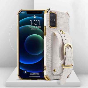 For Samsung Galaxy A72 5G/4G Electroplated TPU Crocodile Pattern Leather Case with Wrist Strap(White)