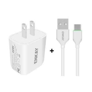ENKAY Hat-Prince 20W PD Type-C + QC 3.0 USB Fast Charging Travel Charger Power Adapter with Fast Charge Data Cable, US Plug(With Type-C Cable)