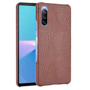 For Sony Xperia 10 III Shockproof Crocodile Texture PC + PU Case(Brown)