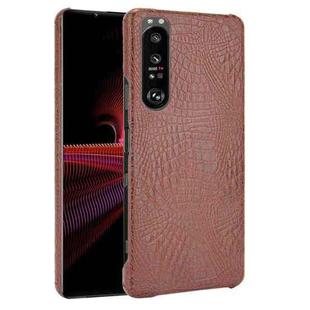 For Sony Xperia 1 III Shockproof Crocodile Texture PC + PU Case(Brown)