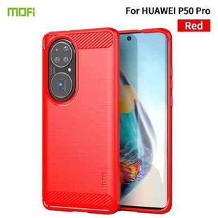 For Huawei P50 Pro MOFI Gentleness Series Brushed Texture Carbon Fiber Soft TPU Case(Red)