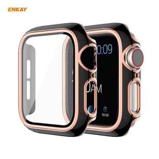ENKAY Hat-Prince Full Coverage Electroplated PC Case + Tempered Glass Protector for Apple Watch Series 6 / 5 / 4 / SE 40mm(Black+Champagne)