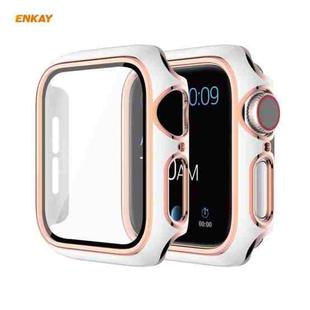 ENKAY Hat-Prince Full Coverage Electroplated PC Case + Tempered Glass Protector for Apple Watch Series 6 / 5 / 4 / SE 44mm(White+Champagne)