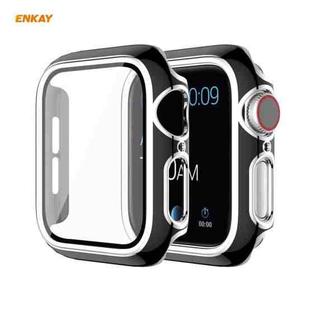ENKAY Hat-Prince Full Coverage Electroplated PC Case + Tempered Glass Protector for Apple Watch Series 6 / 5 / 4 / SE 44mm(Black+Silver)