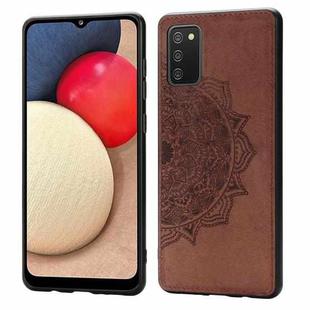 For Samsung Galaxy A52 5G / 4G Mandala Embossed Cloth Cover PC + TPU Mobile Phone Case with Magnetic Function and Hand Strap(Brown)