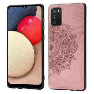 For Samsung Galaxy A52 5G / 4G Mandala Embossed Cloth Cover PC + TPU Mobile Phone Case with Magnetic Function and Hand Strap(Rose Gold)