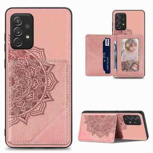 For Samsung Galaxy A52 5G / 4G Mandala Embossed Magnetic Cloth PU+TPU+PC Case with Holder & Card Slots & Wallet & Photo Frame(Rose Gold)