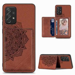 For Samsung Galaxy A72 5G / 4G Mandala Embossed Magnetic Cloth PU+TPU+PC Case with Holder & Card Slots & Wallet & Photo Frame(Brown)