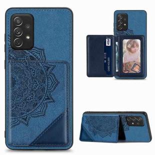 For Samsung Galaxy A72 5G / 4G Mandala Embossed Magnetic Cloth PU+TPU+PC Case with Holder & Card Slots & Wallet & Photo Frame(Blue)