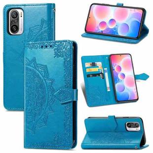 Halfway Mandala Embossing Pattern Horizontal Flip Leather Case with Holder & Card Slots & Wallet & Lanyard For Xiaomi Redmi Note 10 Pro(Blue)