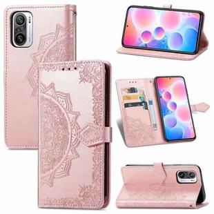 Halfway Mandala Embossing Pattern Horizontal Flip Leather Case with Holder & Card Slots & Wallet & Lanyard For Xiaomi Redmi Note 10 Pro(Rose Gold)