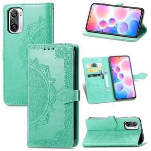 Halfway Mandala Embossing Pattern Horizontal Flip Leather Case with Holder & Card Slots & Wallet & Lanyard For Xiaomi Redmi Note 10 Pro(Green)