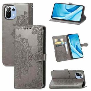 Halfway Mandala Embossing Pattern Horizontal Flip Leather Case with Holder & Card Slots & Wallet & Lanyard For Xiaomi 11 Lite(Grey)