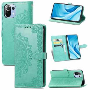 Halfway Mandala Embossing Pattern Horizontal Flip Leather Case with Holder & Card Slots & Wallet & Lanyard For Xiaomi 11 Lite(Green)