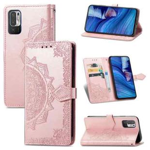 Halfway Mandala Embossing Pattern Horizontal Flip Leather Case with Holder & Card Slots & Wallet & Lanyard For Xiaomi Redmi Note 10 5G(Rose Gold)