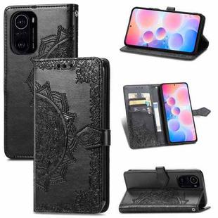 Halfway Mandala Embossing Pattern Horizontal Flip Leather Case with Holder & Card Slots & Wallet & Lanyard For Xiaomi Redmi K40 / K40 Pro / K40 Pro+(Black)