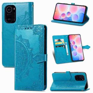 Halfway Mandala Embossing Pattern Horizontal Flip Leather Case with Holder & Card Slots & Wallet & Lanyard For Xiaomi Redmi K40 / K40 Pro / K40 Pro+(Blue)
