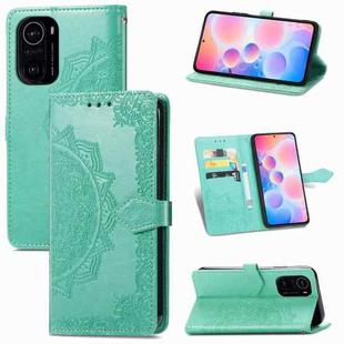 Halfway Mandala Embossing Pattern Horizontal Flip Leather Case with Holder & Card Slots & Wallet & Lanyard For Xiaomi Redmi K40 / K40 Pro / K40 Pro+(Green)