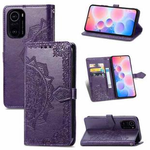 Halfway Mandala Embossing Pattern Horizontal Flip Leather Case with Holder & Card Slots & Wallet & Lanyard For Xiaomi Redmi K40 / K40 Pro / K40 Pro+(Purple)