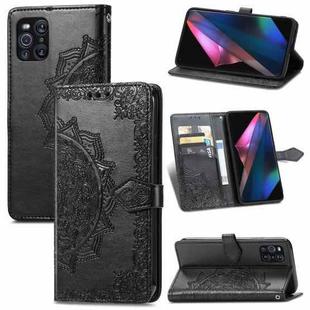 Halfway Mandala Embossing Pattern Horizontal Flip Leather Case with Holder & Card Slots & Wallet & Lanyard For OPPO Find X3 Pro(Black)