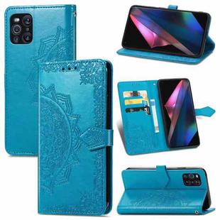 Halfway Mandala Embossing Pattern Horizontal Flip Leather Case with Holder & Card Slots & Wallet & Lanyard For OPPO Find X3 Pro(Blue)