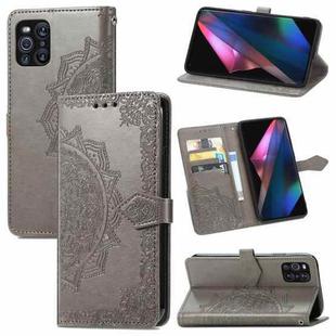 Halfway Mandala Embossing Pattern Horizontal Flip Leather Case with Holder & Card Slots & Wallet & Lanyard For OPPO Find X3 Pro(Grey)